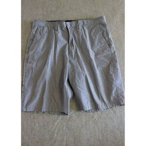 London Fog Mens 34 Herringbone‎ Shorts Gray Flat Front 10" Inseam Cotton Casual